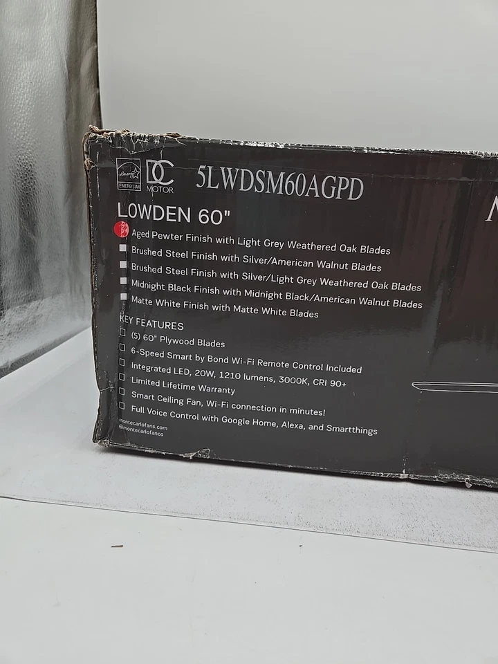 Monte Carlo Lowden Smart 60in LED Indoor/Outdoor Aged Pewter Ceiling Fan - Image 2 of 4