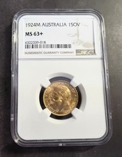 1924‑M Gold Sovereign Australia – George V – NGC MS63+ – Rare Melbourne Mint