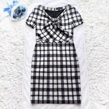 USED GUCCI WOOL DRESS WITH JEWELED BROOCH, ALL-OVER CHECK PATTERN, LONG LENGTH