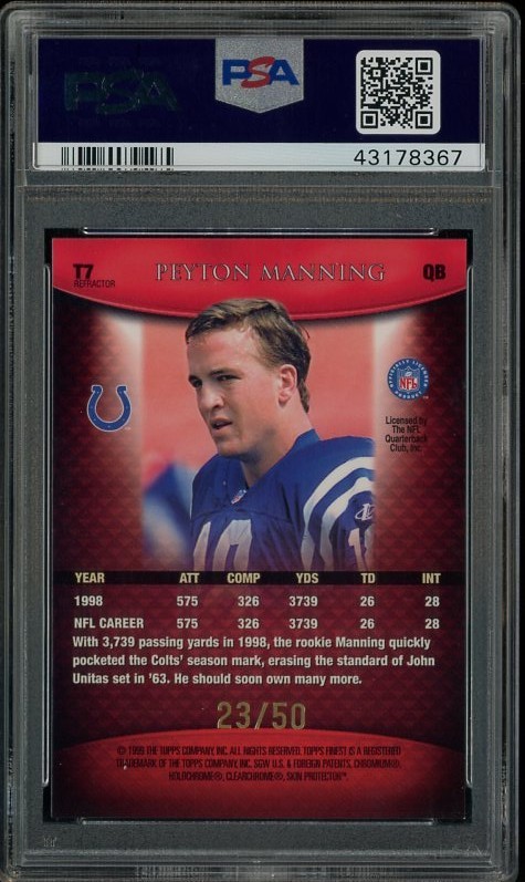 1999 Topps Finest Team Finest Red Refractor #T7 Peyton Manning HOF 23/50 PSA 10 view 2