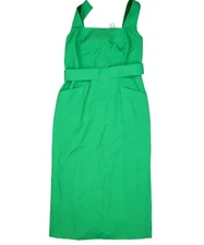 Carlisle Collection Dress Womens 2 Green Belted Midi Pockets Back Slit 1-DR-3077