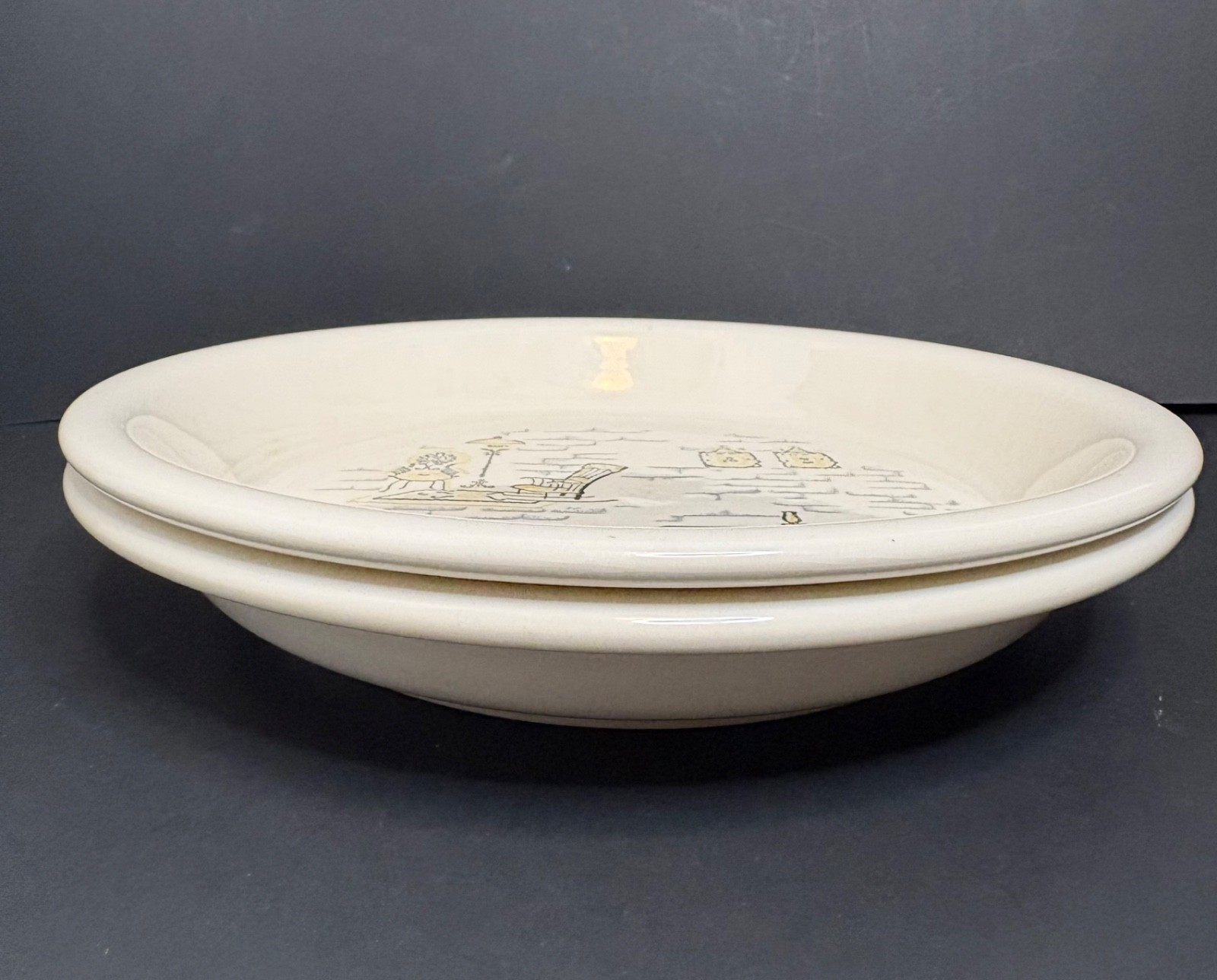 Two (2) Stetson Marcrest "Gay Nineties" Pie Baking Dishes 10" Diameter MCM Vtg