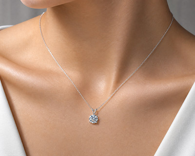 2 kt Rundschliff FL/D GRA Moissanit Solitär Anhänger 18 Zoll Halskette 14 K Weißgold