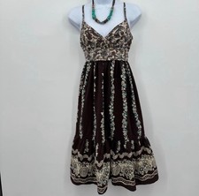 Vintage Y2K Forever 21 Brown Teal Floral Midi Sun Dress Western Boho Fairy Sz S