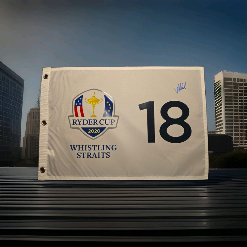 Viktor Hovland Signed 2020 Ryder Cup Golf Flag European Team PGA Tour