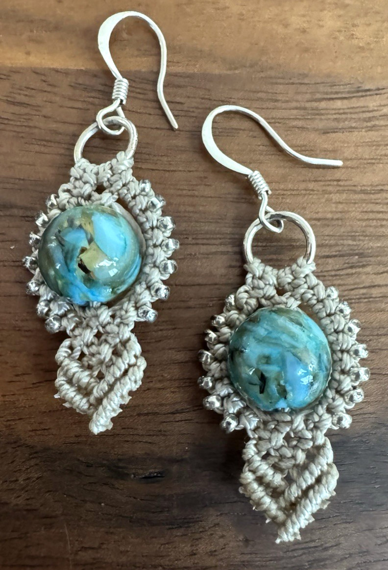 Handmade Artisan Micro Macrame Earrings Turquoise… - image 15