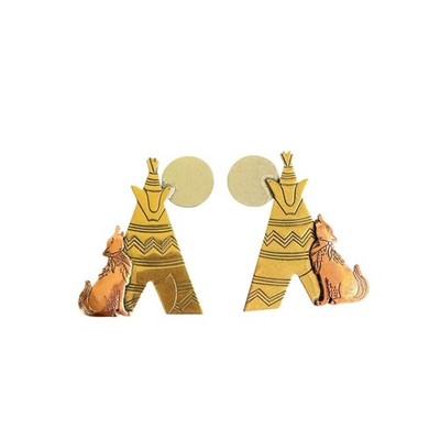 Vintage 90s Southwest Earrings Wolf Howling At The Moon Large Statement Boho