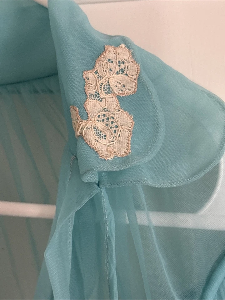 RARO DE COLECCIÓN AÑOS 60 Capri Of California AZUL GASA PEIGNOIR NEGLIGEE Juego de Batas XS Foto 4 de 4