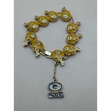 Vintage Green Bay Packers NFL Football Helmet Charm Bracelet Gold Tone Enamel