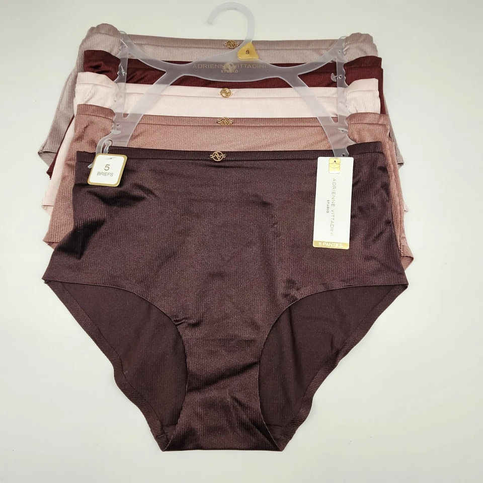 ADRIENNE VITTADINI 5 PK Mujer M L Satinado Logo Calzoncillos Beige Granate Crema Marrón Foto 2 de 4