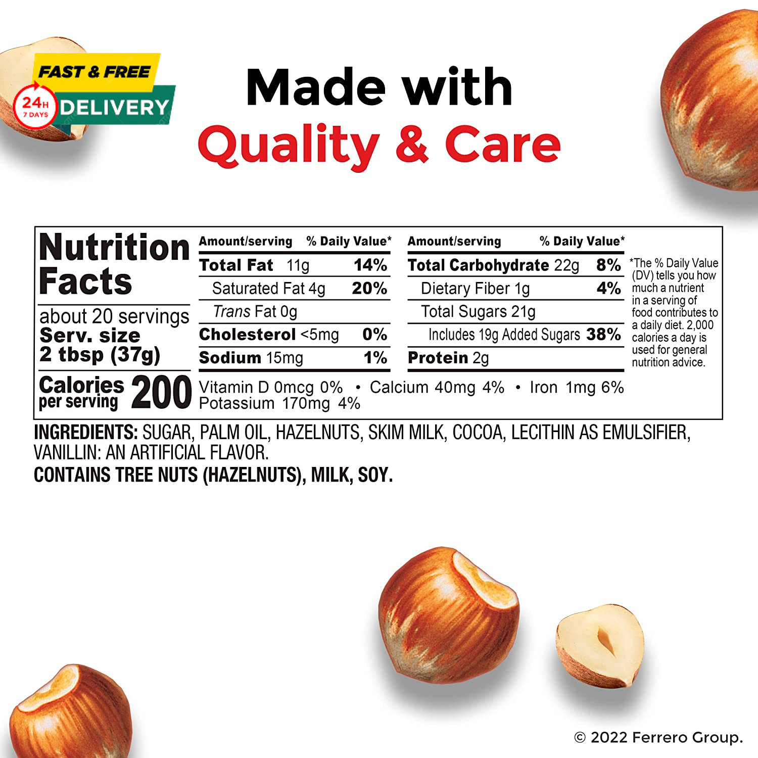 Hazelnut Spread with Cocoa, Creamy Hazelnut Spread, Breakfast Favorite, 26.5 Oz 