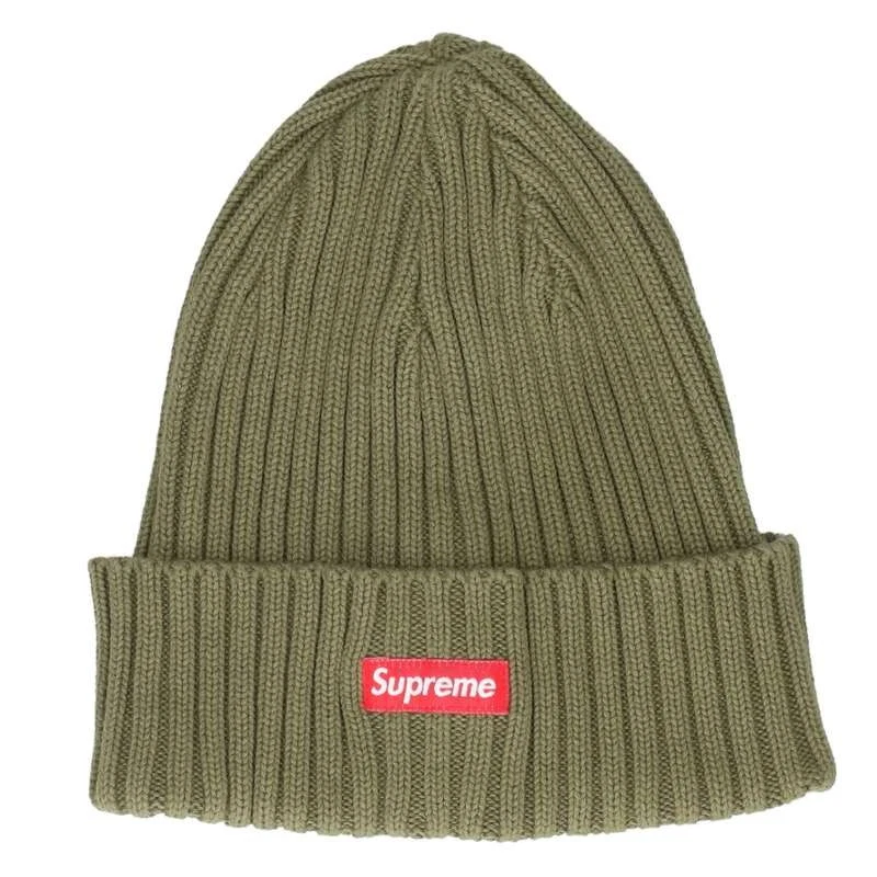 Bonnet surteint suprême petite boîte logo côte tricot chapeau Kahki 304052 Bs99 Acc AC309