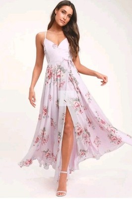 NWT Lulus Elegantly Inclined Lavender Floral Print Wrap Maxi Dress XL