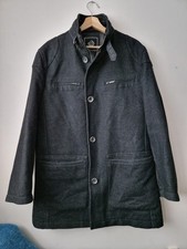 Bugatti Men's Dark Grey Car Coat Stand Up Collar 48" Chest Field Coat Quilted