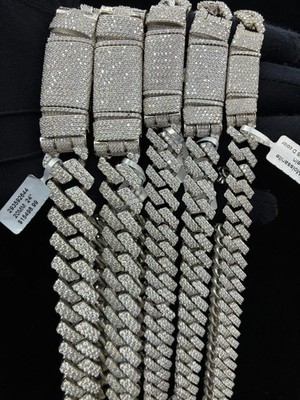 925 Moissanite Heavy 12-20MM Cuban Chain Bracelet Iced Out Box Lock VVS Silver