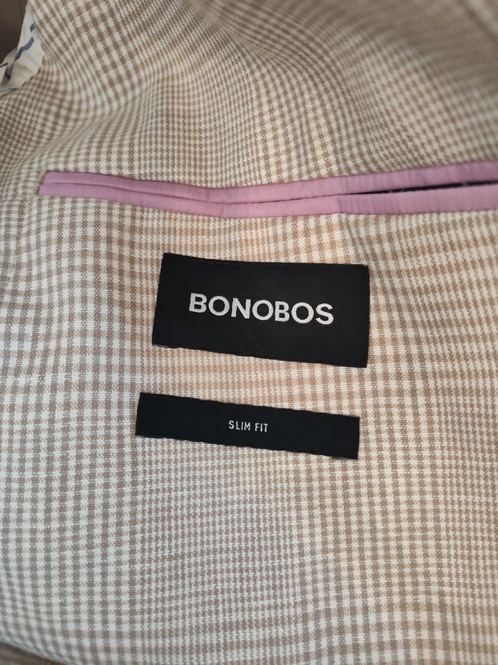 Bonobos Cotton Linen Blazer 38s White and Beige check Slim Fit - Image 3 of 4