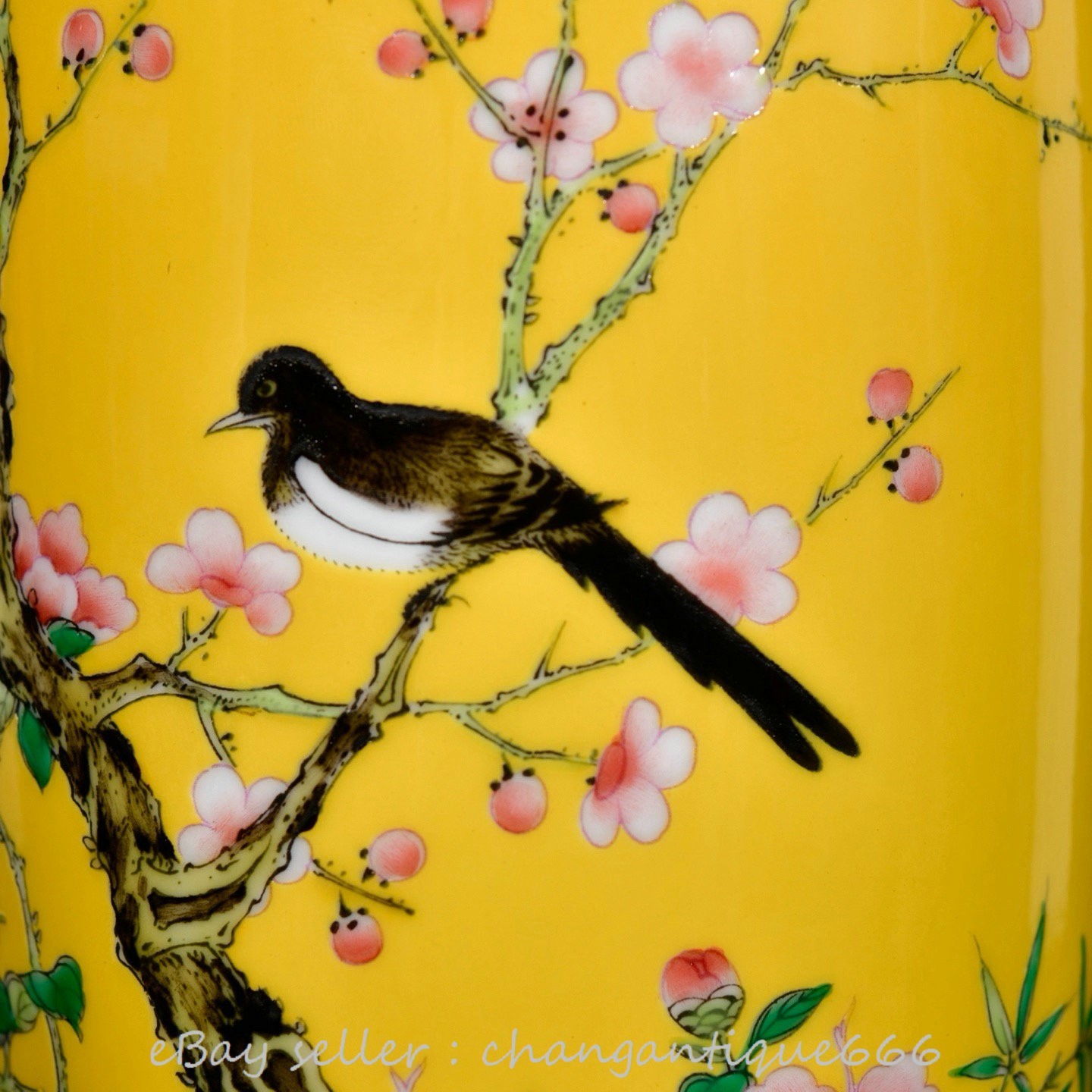 8.4 Qing Yongzheng Chinese Enamel colors Porcelain Flower Bird Bottle Vase Pair