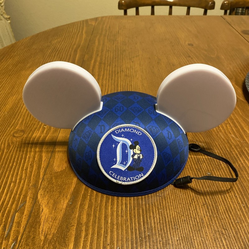 Disney 60th Diamond  Interactive Mickey Ears That Light Up! Tested Working!