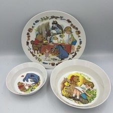 Vintage Winnie The Pooh 3 Piece Melamine Walt Disney Dish Set Plate 2 Bowls