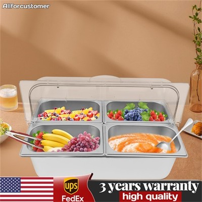 4-Grid Stainless Steel Serving Container Flip Fruit Basin Food Serving Container