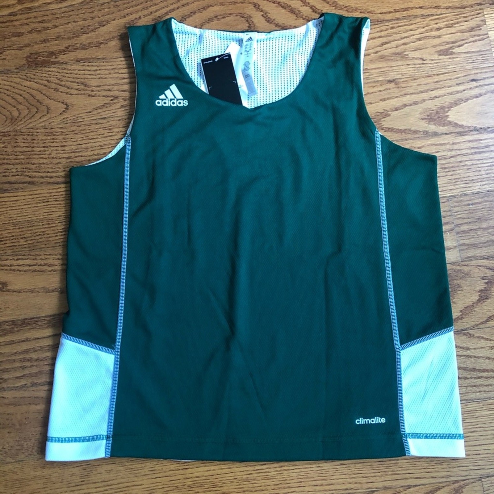 Top deportivo ADIDAS Climalite verde/blanco Pinnie para niña talla pequeña nuevo con etiquetas