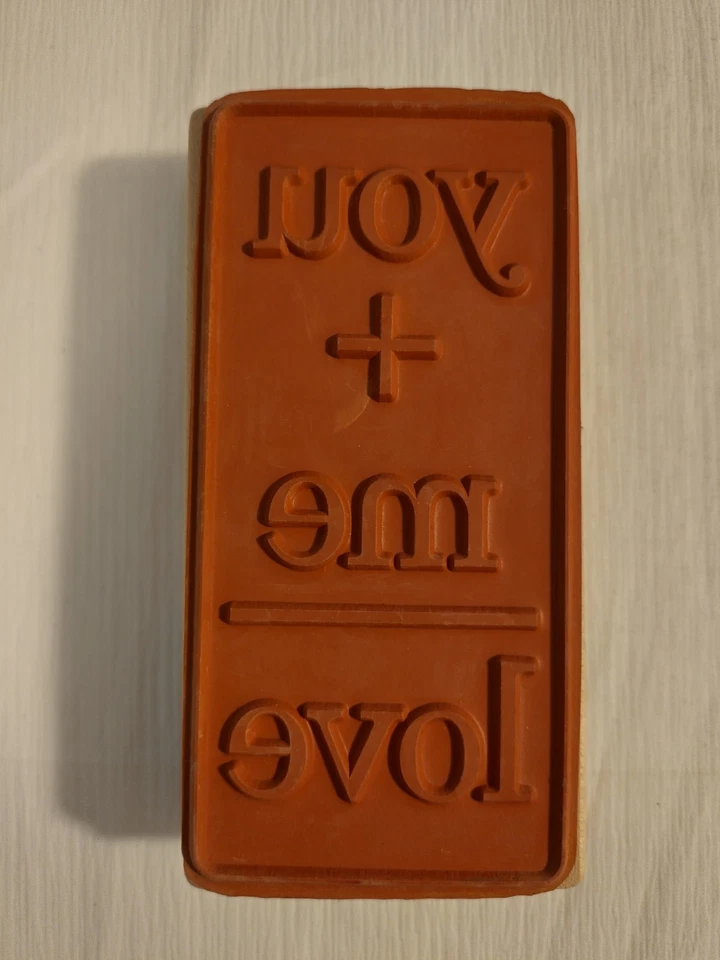 Carimbo de borracha vintage Hampton Art design 7 ciganos montado em madeira - você + eu = amor - Imagem 2 de 4