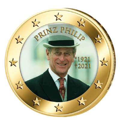 2 Euro Münze   Farbapplikation & 24K Goldauflage   Prinz Philip   Gedenkausgabe