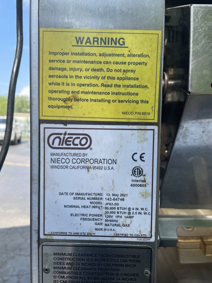 Nieco JF63-2G Automático Doble Cinturón BroilVection Mfgd Mayo 2021 Funcionando 🔥 Foto 3 de 4