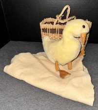 Vintage Velvet Stable Plush Puppet Yellow Duck Leather Bill Wooden Handle TD1