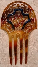 Antique Celluloid Tortoiseshell Hair Comb Jeweled Blue Rhinestones Art Deco 5"