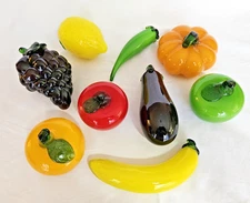 Glass Fruit and Vegetables Mid Century Vintage Hand Blown Italian Venetian 9 pcs