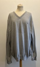 Gant 100% Cotton Jumper Mens XXL Knit Grey V-Neck Embroidered Logo Pullover