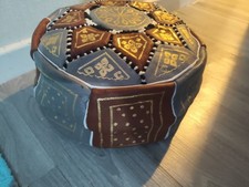 Very Small Handmade Pouffe New Genuine Leather Poufe Pouf Footstool Brown & Grey