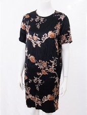 GANNI Kleid „Gold St. Satin“ schwarz mit floralem Print beige – Gr. S Damen