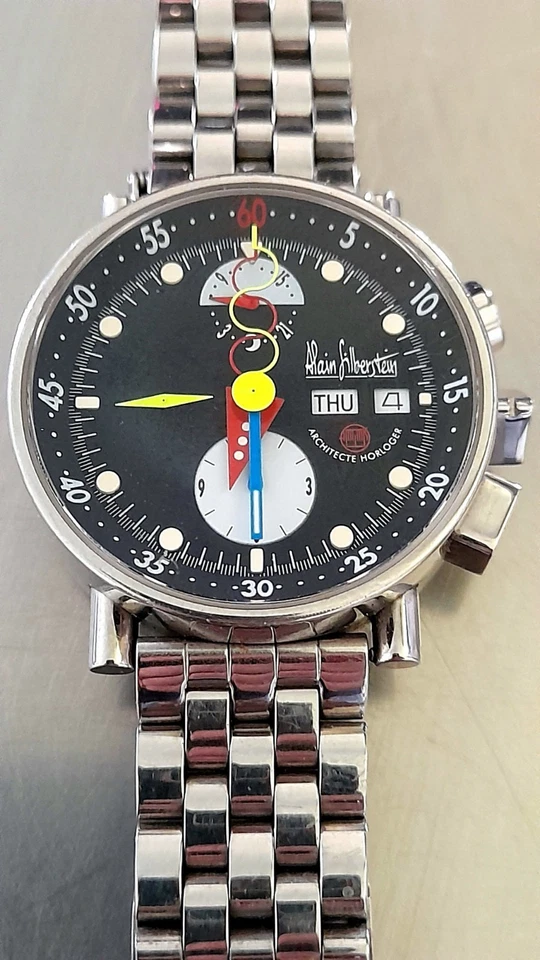 Orologio Alain Silberstein Krono Bauhaus Automatico Con Scatola E Custodia Pelle - Immagine 2 di 4