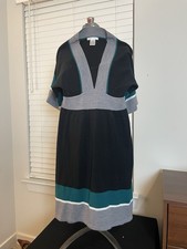 London Times Women's Black, Gray,  Green & Ivory Sweater Dress Knee Length Sz S