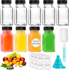 Quadratische Glasflaschen Set 70ml f&uuml;r S&auml;fte Shots mit Deckel & Etiketten