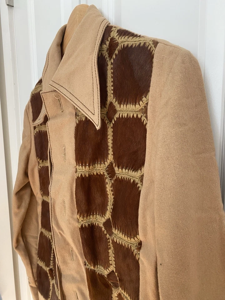 Chaqueta de Colección MCM 70’s Italiana 100% Lana Virgen y Piel de Animal Patchwork Botones Foto 2 de 4