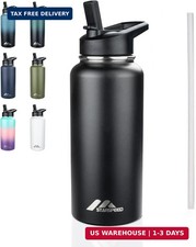 32Oz Insulated Water Bottle with Straws 2 Lids, Stainless Steel Double Walled