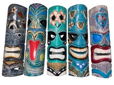 SET OF 5 20" TIKI MASK HAWAIIAN WALL ART ISLAND HOME DECOR BAR TROPICAL