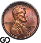 1928 Lincoln Cent Wheat Penny Philadelphia Gem BU Rainbow Toning