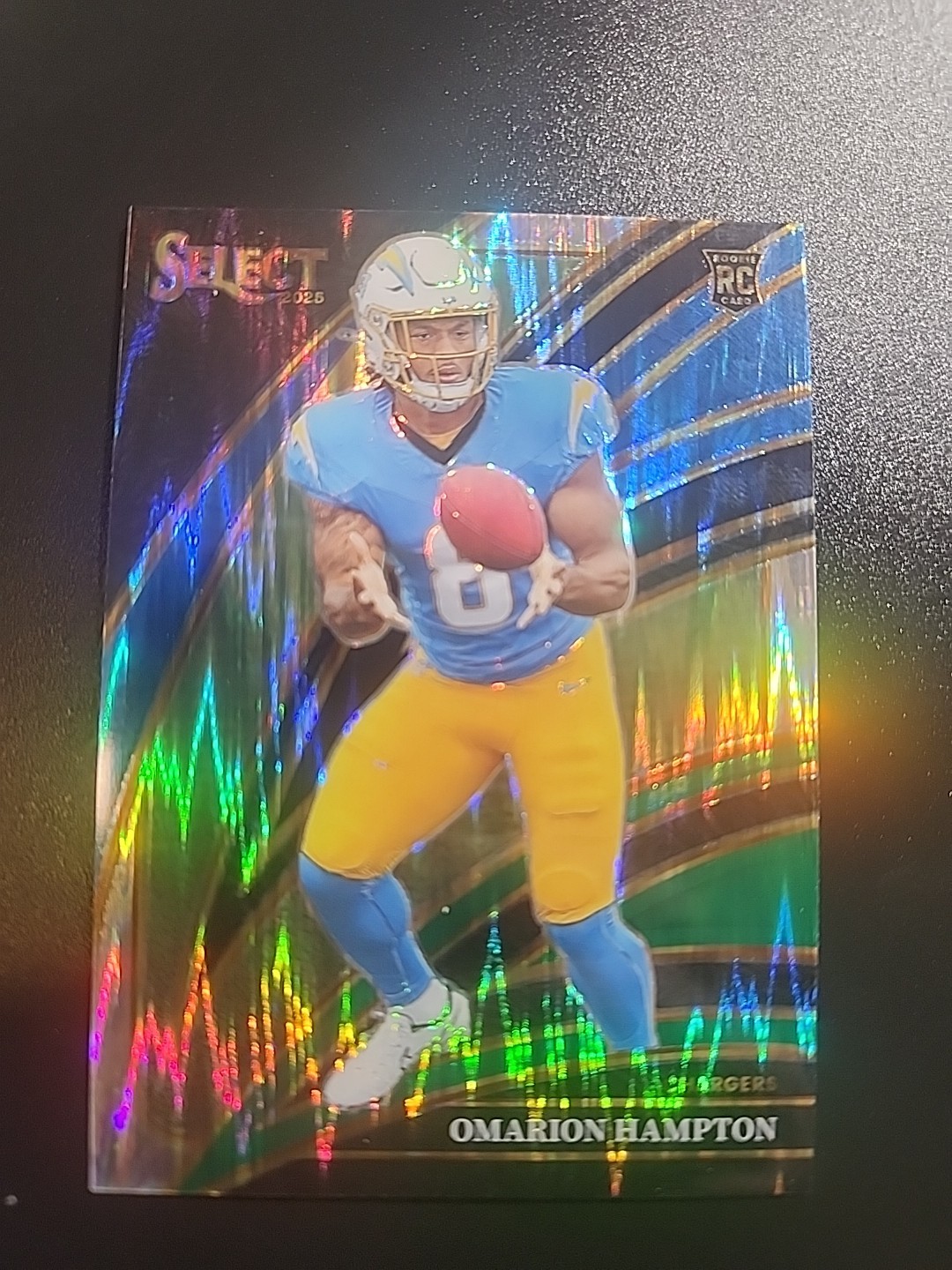 2025 Panini Select - Club Level Omarion Hampton #202 Green & Black Shock Prizm (