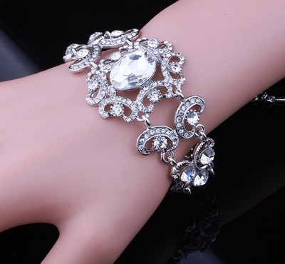 Clear Rhinestone Bracelet Prom Pageant Statement Drag Wedding Jewelry