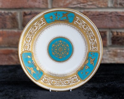 Minton Schrankteller 19. Jahrhundert vergoldet türkis 23 cm Durchmesser