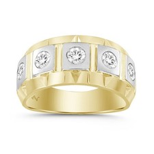 Men's 1.00ct Round Natural Diamond 14k Yellow Gold Ring