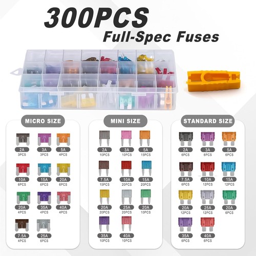 300Pcs Car Fuses Assortment Kit Micro Mini Standard 2A-40A with Storage Box - Picture 3 of 10