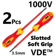 2x VDE Screwdriver Electrical 3.5mm Slotted Flat Insulated Terminal Driver 100mm