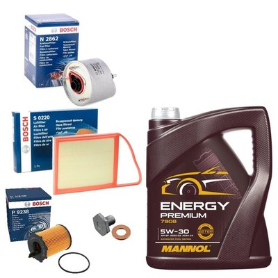 BOSCH FILTER SERVICE KIT 5L MANNOL FOR PEUGEOT 308 1.6 HDI 2009-2015