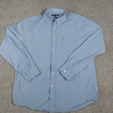 Tommy Hilfiger Shirt Mens Large Long Sleeve Blue Dotted Classic Fit