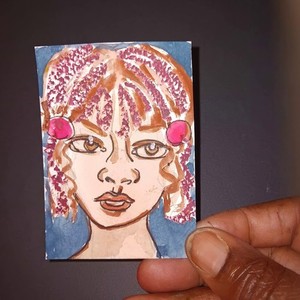 ACEO Art Original Abstract Painting Watercolor Gouache Oil Pastel 2.5x3.5